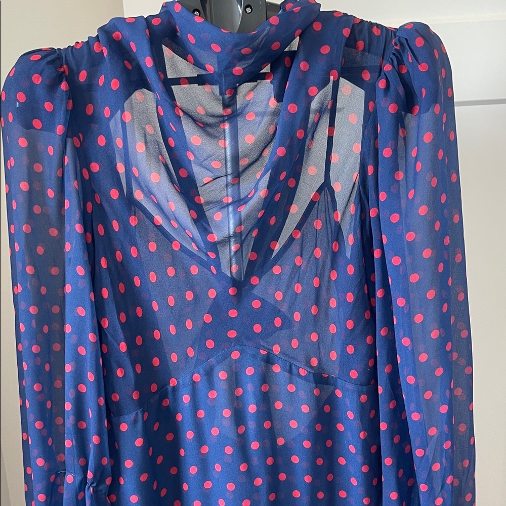 For Love And Lemons Navy Blue Dress with Red Polka Dots - Picture 8 of 9